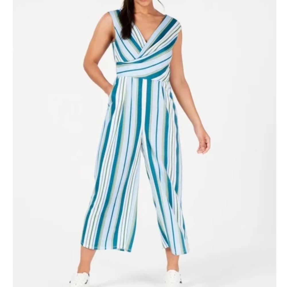 BeBop NWT Blue Striped Sleeveless Wide Leg Jumpsuit Size XL